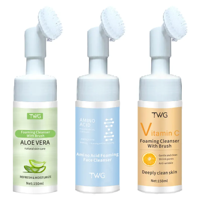 TWG Private Label Vitamina C Face Cleanser Mousse Poros Massagem Escova Aminoácidos Face Wash Aloe Vera Espuma Facial Cleanser wit