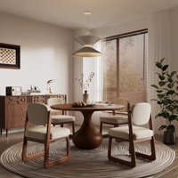 Table à manger ronde Voxhome en bois grainé moderne, base sur pied bombé, placage de bois massif multicouche pour mobilier de salle à manger