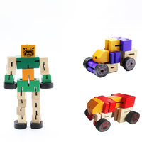 Mainan Kayu Blok Bangunan Robot Transformasi Anak-anak untuk Anak-anak Model Figur Mobil Puzzle Mainan Kecerdasan Pembelajaran Hadiah