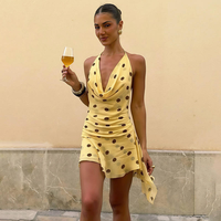 Robe de soirée moulante à pois en maille, col en V sexy, sans manches, pour femme