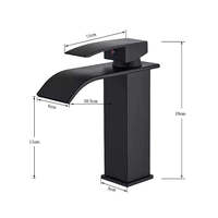 Robinet de lavabo cascade en acier inoxydable 304, corps carré, monocommande, finition noir mat chromé, pour salle de bain