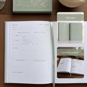 Diario de Lectura con Tapa Dura de Tela, Diseño en Dorado con Estampado de Luna, Estrellas y Flores - Product Image 4