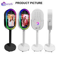 Photomaton intelligent avec miroir ovale, écran tactile de 21,5 pouces, machine à photomaton avec cadre réglable, base mobile, photomaton élégant