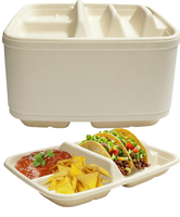 Plateau à tacos moderne jetable à 2 compartiments en bagasse de canne à sucre et pulpe de bambou, biodégradable et compostable, pour les fêtes