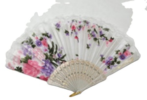 Abanico de Mano de Plástico Blanco de 23 cm, con Diseño Multicolor en Tela Satinada y Encaje, Ideal para Fiestas, Promociones, Año Nuevo y Pascua - Product Image 5