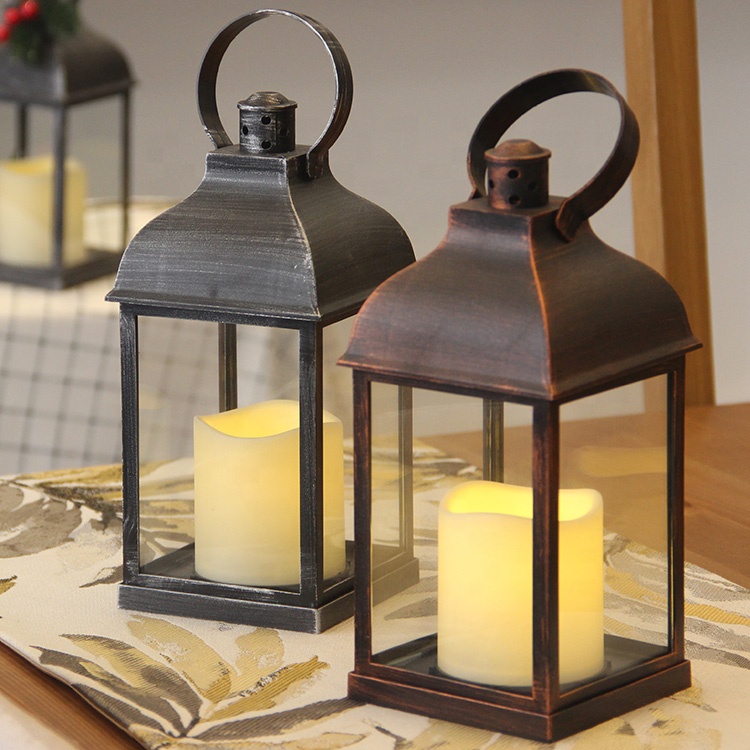 Christmas Gifts Black Flameless Battery Operated Decorative Candle Lanterns with Warm White Light Candle