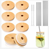 Bouchon de bouteille en bambou avec couvercle de pot Mason avec joint en silicone pour pot Mason 70mm 86mm avec trou de paille