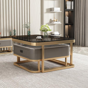 Modern <b>Square</b> Coffee Table Faux Marble Top With Drawer Storage Living Room Side Table <b>Combination</b> Minimalist Design - Product Image 4