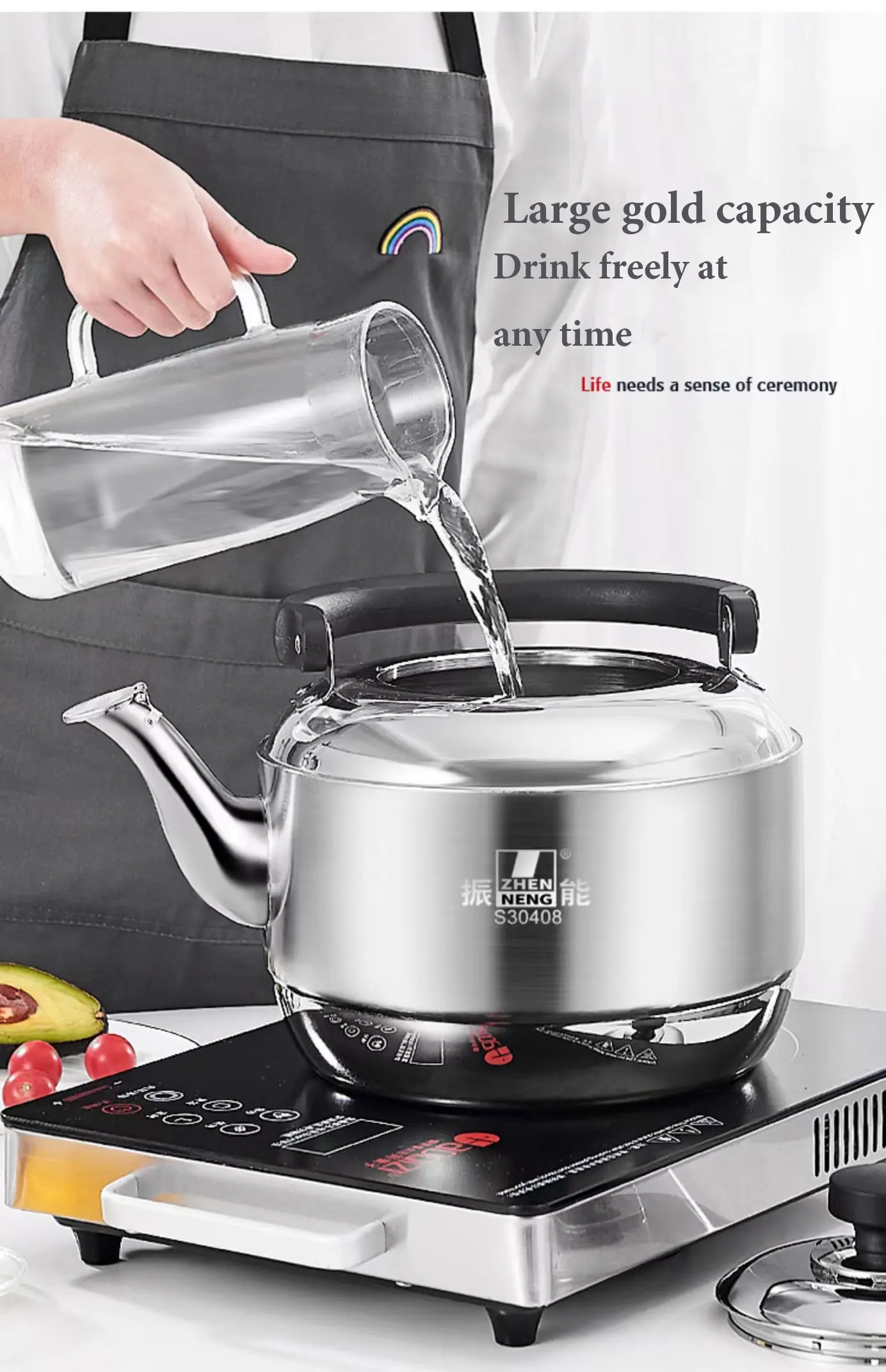 Wholesale 6L high-grade SUS304 stainless steel tea pot heightened and thickened large capacity boiling water sonar kettle
