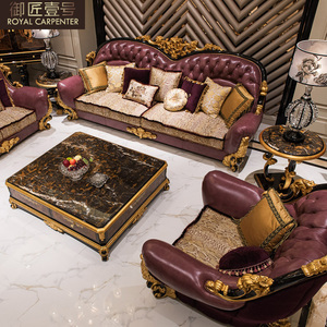 Set di Divani in Vera Pelle e Legno Massello Stile Europeo di Lusso per Villa e Appartamento, Arredamento Completo per Tutta la <span class=keywords><strong>Casa</strong></span> - Product Image 3