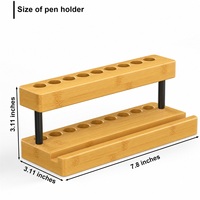 Organisateur de stylos en bambou à deux niveaux avec support de téléphone horizontal, porte-crayons multi-emplacements pour fournitures de bureau et d'étude