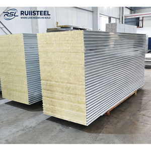 Panneau sandwich <span class=keywords><strong>isolant</strong></span> ignifuge en laine de roche pour mur extérieur de bâtiment en structure acier ISO9001 - Product Image 2