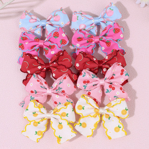 Lot de 20 mini barrettes imprimées fruits, pinces à <span class=keywords><strong>cheveux</strong></span> nœud papillon, pinces boutique pastel d'été avec bordure Moonstitch, accessoires pour <span class=keywords><strong>cheveux</strong></span> - Product Image 1