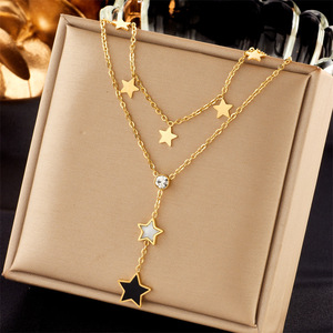 Collier à pendentif multicouche de rêve, avec symboles papillon, coeur et lune, bijoux de mode en acier inoxydable plaqué or - Product Image 3