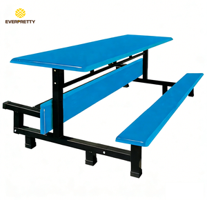ชุดโต๊ะเก้าอี้โรงเรียน โรงอาหาร โต๊ะทานอาหารแบบพับได้ ท็อปโต๊ะไฟเบอร์กลาส โครงโลหะ พร้อมม้านั่ง - Product Image 1