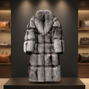 Plus Size <b>Men's</b> Waterproof Reversible <b>Winter</b> Genuine Silver Fox Fur <b>Coat</b> High Quality Fashion <b>Long</b> - Product Image 3