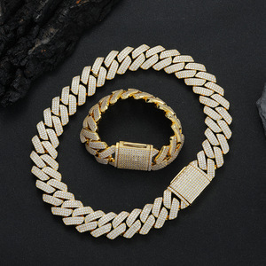 25Mm Wide Cuban <b>Bracelet</b>, Three Rows of Zirconium Rhombus Cuban <b>Bracelet</b> <b>Copper</b> Inlaid With Zirconium Tanjing Fashion - Product Image 3