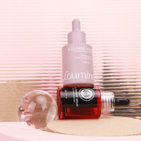 Nouvelle conception personnalisée, flacon compte-gouttes en verre transparent de 30 ml (1 oz) avec col en caoutchouc noir et design à épaule plate pour crème visage et gouttes pour les yeux