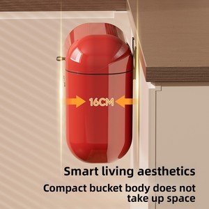 3077 <span class=keywords><strong>Cubo</strong></span> de <span class=keywords><strong>basura</strong></span> de plástico de gran capacidad, montado en la pared, sin perforaciones, para el hogar, baño, cocina, para espacios estrechos, estilo retro, con tapa - Product Image 3