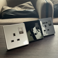 UK 13A Doublel prise électrique usb interrupteur d'éclairage mural, verre gris universel type-c 18W prise de courant à charge rapide intelligente