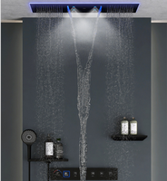 Ensemble de douche thermostatique de luxe moderne avec rideau de pluie, LED intégrées, affichage numérique musical et tête de douche en cuivre massif