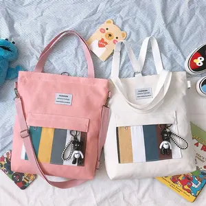 도매 Bolsas De Tela De Color College 일반 재사용 식료품 쇼핑 천 가방 사랑스러운 면 캔버스 토트 가방 포켓