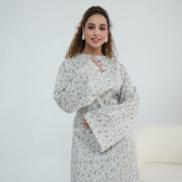 Robe longue décontractée pour femme grande taille à imprimé floral, manches longues, taille cintrée, coupe ample, style modeste musulman