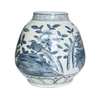 Vase décoratif d'entrée en céramique écologique fait main, motif paysage au trait libre bleu et blanc, style Art Déco moderne, vintage