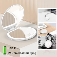 Miroir LED portable à main, petit et très vendu, grossissant 2x, rechargeable, miroir de maquillage LED, miroir cosmétique rond portable avec lumières
