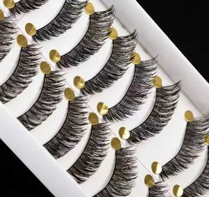 Faux cils faits main noirs épais croisés effet queue de chat allongés naturels 063A en fil de coton à tige souple - Product Image 4