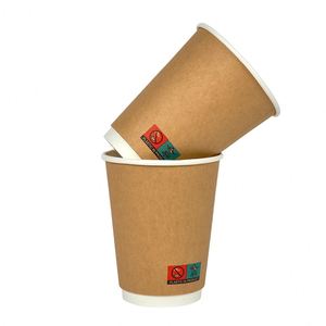แก้วกาแฟกระดาษคราฟท์สองชั้นพิมพ์โลโก้ตามสั่ง  บุ PE ย่อยสลายได้ทางชีวภาพ สำหรับกาแฟและชา - Product Image 4