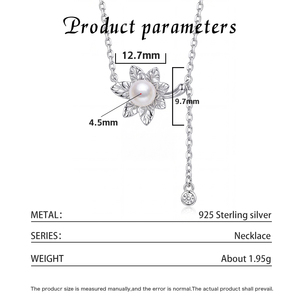 Collier élégant en forme de Y avec fleur en CZ et perle d'eau douce naturelle, bijou en cuivre plaqué argent, collier ras du cou pour femme, idéal pour les mariages - Product Image 6