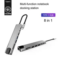 Adaptateur Hub Type C, Station d'Accueil, Câble vers Convertisseur 4K 60Hz, Ethernet, USB C 8 en 1, Hub USB 3.0