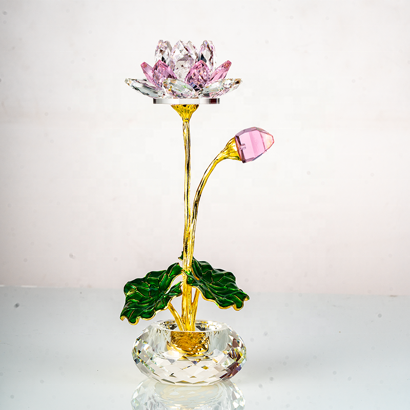 Crystal Pink Lotus Flower Glass Paperweight