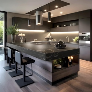 Cao cấp màu đen bóng sơn Châu Âu thiết kế không khung Modular tủ bếp với mềm đóng ngăn kéo - Product Image 2