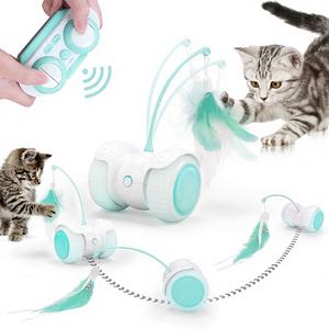 Jouet pour chat automatique de luxe en gros, télécommande, roues LED, rechargeable par USB, jouet interactif à plumes, exercice et entraînement pour chat - Product Image 1