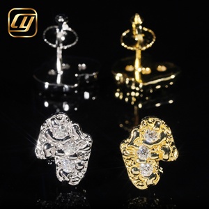 Boucles d'oreilles clous en moissanite de forme irrégulière, en argent S925, serties de diamants en forme de pépites, gravées CNC, bijoux hip-hop pour hommes - Product Image 3
