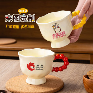 Customizable <b>Ceramic</b> Mug 350ml Pearl Handle Petal Shape Screen Printing Logo For Giveaways - Product Image 1