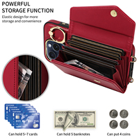 Étui de téléphone portable à bandoulière Accordion pour iPhone 15 Pro, portefeuille 7 cartes, blocage RFID, support anneau antichoc, protection 360°