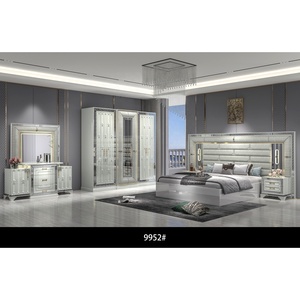 Ensemble de Chambre à Coucher Complète de Luxe 5 Pièces en Bois Entièrement Blanc Modèle <span class=keywords><strong>2025</strong></span>, Lit <span class=keywords><strong>King</strong></span> Size avec Table de Chevet, Commode et Armoire - Product Image 1