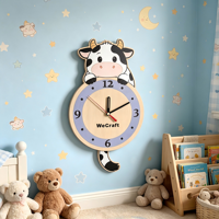 Jam Dinding Pendulum Kayu 12 Inci Jam Dekorasi Dinding Kamar Anak Motif Hewan Kartun Super Senyap Tanpa Suara Tik-tok untuk Kamar Anak