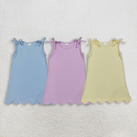 Robes d'été en coton sans manches pour petites filles, couleurs unies, longueur genou, coupe trapèze, avec bordure festonnée – Vente en gros