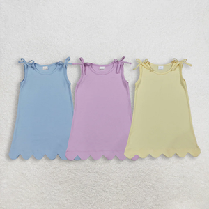 Vestidos de Verano para Niñas Pequeñas, sin Mangas, de Algodón, Largos hasta la Rodilla, con Corte en A y Ribete Festoneado, en Colores Sólidos - Product Image 1