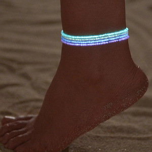 Cavigliera di perline luminose di moda moda <span class=keywords><strong>estate</strong></span> spiaggia caviglia piede catena gioielli affascinante bagliore nel buio perline colorate cavigliera - Product Image 1