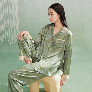 Anzhiban - Pijamas de Mujer de Lujo, Sensuales, de Manga Larga, de Satén y Elastano, Frescos y Transpirables, Talla Grande, Estilo Chino Personalizado, para Otoño/Primavera - Product Image 1