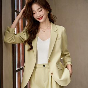 Women's Suit Set Off White Polyester Full Sleeve Anti-Wrinkle Office Lady Autumn Wear - Product Image 3