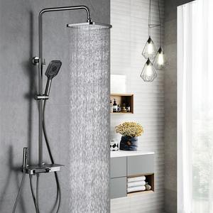 Robinet de douche de bain 4 fonctions en acier inoxydable 304 Ensemble de mitigeur de douche piano poli <span class=keywords><strong>Grand</strong></span> pommeau de douche simple vanne en céramique chaude et froide - Product Image 1