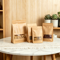 Sachet Doypack en papier kraft avec fenêtre, auto-scellant, à huit soudures latérales, imprimé sur mesure pour l'emballage de noix, de thé et d'aliments