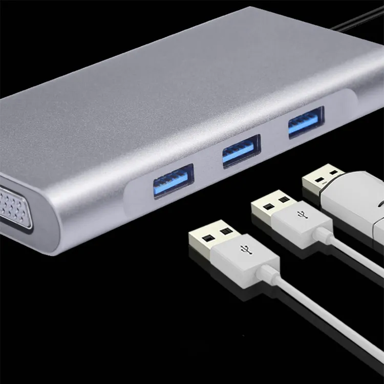 10 Port USB C 3.0 Pro Hub adaptörü tip C adaptörü şarj Hub istasyonu Dock 10 in 1 tip c güç adaptörü