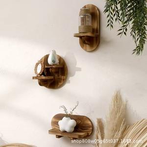 Estante de madera para montar en la pared, rectangular, de madera maciza, de 2 niveles, duradero, multiusos, para dormitorio, sala de estar, color retro - Product Image 5